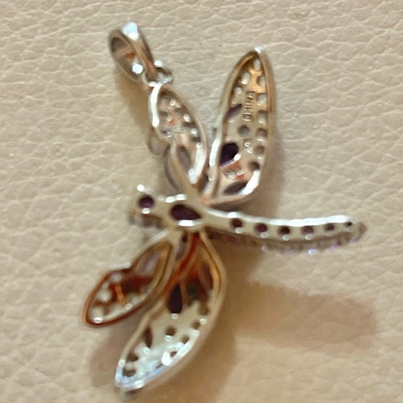 925 sterling silver genuine amethyst with white topaz dragonfly pendant - Picture 4 of 4